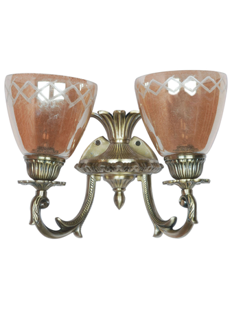 Online India Home Interior Luxury Decorative Fancy Light - Emerald Wall Light - Traditional Gold Antique 14 Inch Aluminium Double-Light Wall Lamp With Golden Crinkle Glass Shades