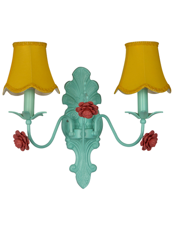 Online India Home Interior Luxury Decorative Fancy Light - Emerald Wall Light - Green 12 Inch Transitional Beach House Dual-Light Steel Wall Lamp With Yellow Scallop Bell Fabric Shades