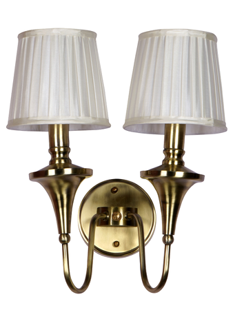 Online India Home Interior Luxury Decorative Fancy Light - Emerald Wall Light - Gold Transitional 15 Inch Brass Double Wall Lamp Light With White Pleated Fabric Shades