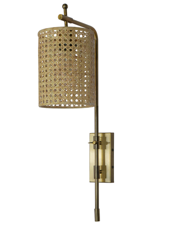 Online India Home Interior Luxury Decorative Fancy Light - Emerald Wall Light - Antique Brass Finish Long Steel Adjustable Gold Wall Light With Cylindrical Rattan Cane Drum Shade