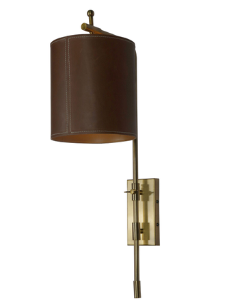 Online India Home Interior Luxury Decorative Fancy Light - Emerald Wall Light - Antique Brass Finish Long Steel Adjustable Gold Wall Light With Cylindrical Brown Leather Shade