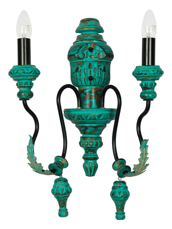 Online India Home Interior Luxury Decorative Fancy Light - Emerald Wall Light - Emerald Green Distressed Wooden 2-Light Candelabra Wall Lamp