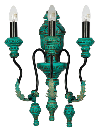Online India Home Interior Luxury Decorative Fancy Light - Emerald Wall Light - Emerald Green Distressed Wooden 3-Light Candelabra Wall Lamp