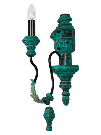 Online India Home Interior Luxury Decorative Fancy Light - Emerald Wall Light - Emerald Green Distressed Wooden Single Light Candelabra Wall Lamp