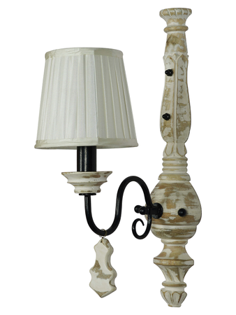 Online India Home Interior Luxury Decorative Fancy Light - Emerald Wall Light - French White Distressed Wooden Single Lights Rustic Candelabra Wall Sconce with Pleated Fabric Shades
