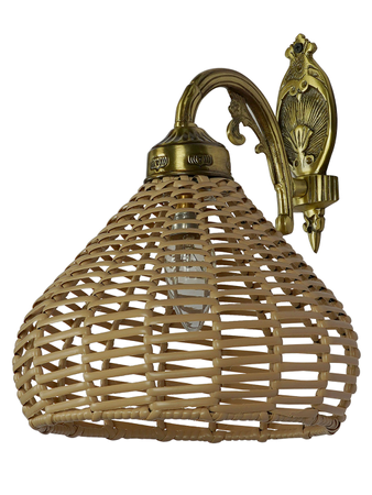 Online India Home Interior Luxury Decorative Fancy Light - Emerald Wall Light - Faux Wicker Dome Shade & Cast Brass Antique Single Wall Lamp