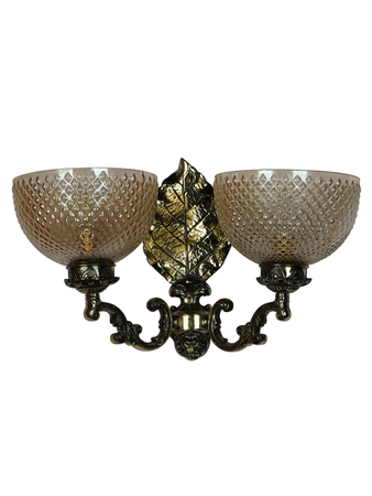 Online India Home Interior Luxury Decorative Fancy Light - Emerald Wall Light - Traditional Betel Leaf Aluminium Dual Light Wall Sconce With Golden Textured Bowl Glass Shades