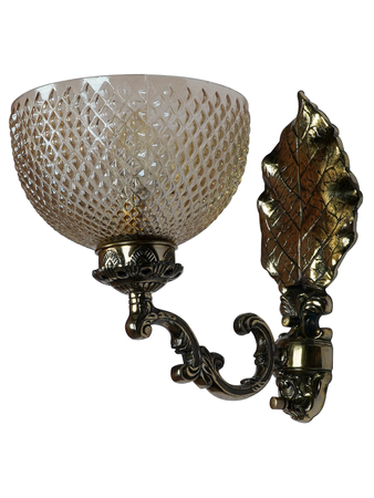 Online India Home Interior Luxury Decorative Fancy Light - Emerald Wall Light - Traditional Betel Leaf Aluminium Single Light Wall Sconce With Golden Textured Bowl Glass Shade