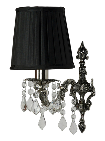 Online India Home Interior Luxury Decorative Fancy Light - Emerald Wall Light - Silver Cast Brass & Crystals Single Light Wall Lamp With Pleated Black Fabric Shades
