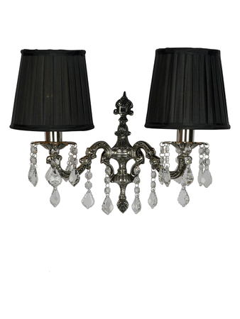 Online India Home Interior Luxury Decorative Fancy Light - Emerald Wall Light - Cast Brass & Crystals Double Light Wall Lamp With Pleated Black Fabric Shades