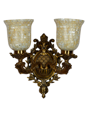 Online India Home Interior Luxury Decorative Fancy Light - Emerald Wall Light - Luxurious Uplight Cast Aluminium Double Light Wall sconce With Mother Of Pearl Glass Shades