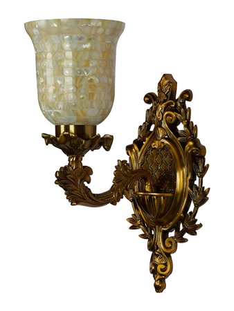 Online India Home Interior Luxury Decorative Fancy Light - Emerald Wall Light - Luxurious Uplight Cast Aluminium Single Wall sconce With Mother Of Pearl Glass Shade