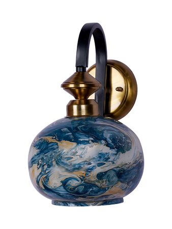 Online India Home Interior Luxury Decorative Fancy Light - Emerald Wall Light - Blue Marble Glass Globe & Black Gold Steel Single Wall Light