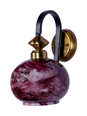 Online India Home Interior Luxury Decorative Fancy Light - Emerald Wall Light - Black Gold Steel 1-Light Wall Lamp with Red Marble Glass Globe