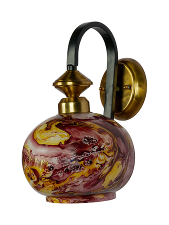 Online India Home Interior Luxury Decorative Fancy Light - Emerald Wall Light - Black Gold Steel 1-Light Wall Lamp with Orange Marble Glass Globe
