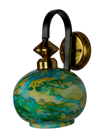 Online India Home Interior Luxury Decorative Fancy Light - Emerald Wall Light - Black Gold Finish Steel Single Wall Lamp With Green Marble Glass Globe