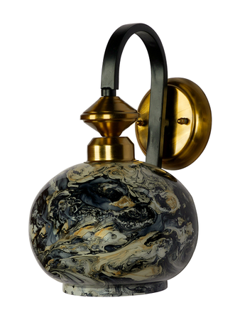 Online India Home Interior Luxury Decorative Fancy Light - Emerald Wall Light - Black Gold Finish Steel Single Light Wall Sconce With Brown Marble Glass Globe