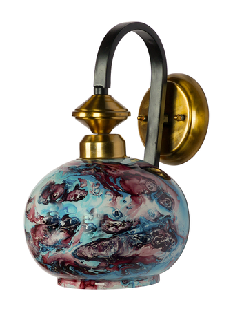 Online India Home Interior Luxury Decorative Fancy Light - Emerald Wall Light - Blue Marble Glass Globe & Black Gold Steel Wall Light