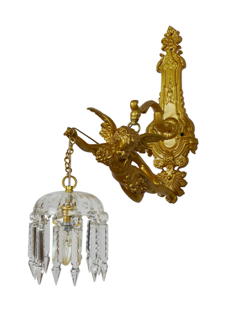 Online India Home Interior Luxury Decorative Fancy Light - Emerald Wall Light - Cast Aluminium Gilded Cherub Crystal Classic Single Wall Light