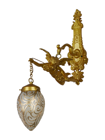 Online India Home Interior Luxury Decorative Fancy Light - Emerald Wall Light - Cast Aluminium Gilded Cherub Antique Single Light Wall Sconce With Hand-painted Oval Jaipuri Glass Shade