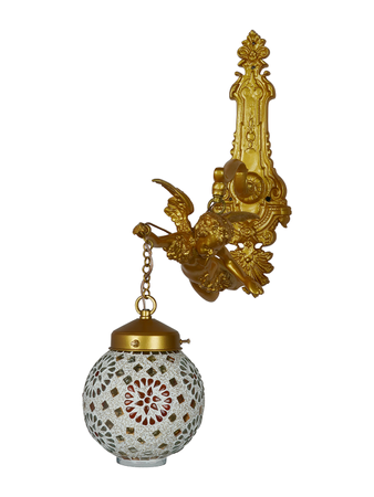 Online India Home Interior Luxury Decorative Fancy Light - Emerald Wall Light - Cast Aluminium Gilded Cherub Antique Single Light Wall Lamp With Tilak Mosaic Glass Shades