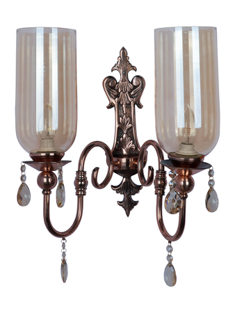 Online India Home Interior Luxury Decorative Fancy Light - Emerald Wall Light - European Copper-Finish Double Light Steel Wall Sconce With Translucent Glass Shades