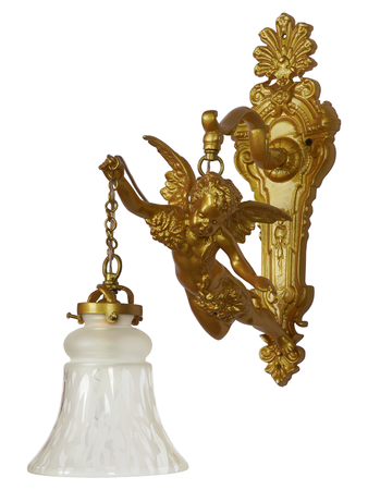 Online India Home Interior Luxury Decorative Fancy Light - Emerald Wall Light - Cast Aluminium Gilded Cherub Classic Wall Lamp with  Embossed Bell Glass Shade