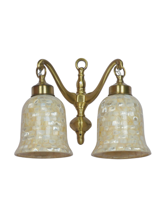 Online India Home Interior Luxury Decorative Fancy Light - Emerald Wall Light - Antique Cast Brass Downward 2-Light Wall Lamp With Mother Of Pearl Glass Shade