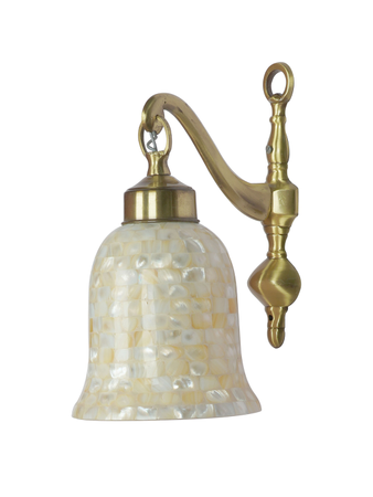 Online India Home Interior Luxury Decorative Fancy Light - Emerald Wall Light - Antique Cast Brass Down Single Light Wall Lamp With Mother Of Pearl Glass Shade