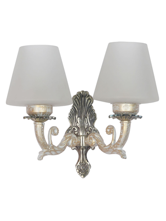 Online India Home Interior Luxury Decorative Fancy Light - Emerald Wall Light - Golden White 2-Light Aluminium Wall Sconce with Tapered Frosted Glass Shade