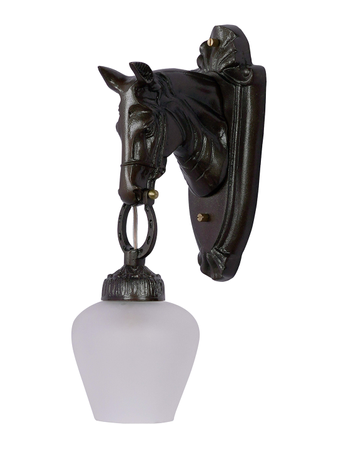 Online India Home Interior Luxury Decorative Fancy Light - Emerald Wall Light - Traditional Medieval Cast Aluminium Brown Stallion Wall Light With Frosted Goblet Glass Shade