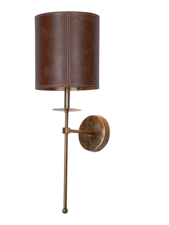 Online India Home Interior Luxury Decorative Fancy Light - Emerald Wall Light - Modern Long Arm Antique Gold Wall Light with Cylindrical Brown Leather Shade