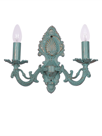 Online India Home Interior Luxury Decorative Fancy Light - Emerald Wall Light - Distressed Green Cast Aluminium 2 Light Candelabra Wall Sconce