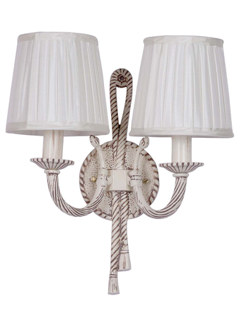Online India Home Interior Luxury Decorative Fancy Light - Emerald Wall Light - Knotted Cast Aluminium Distressed Creme Antique 2 Light Wall Lamp with Pleated Fabric Shades