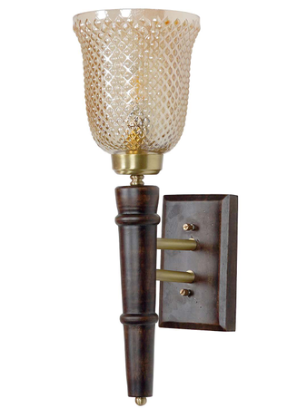 Online India Home Interior Luxury Decorative Fancy Light - Emerald Wall Light - Transitional Wooden Single Light Wall Sconce with Golden Textured Glass Lamp shade