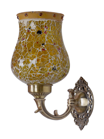 Online India Home Interior Luxury Decorative Fancy Light - Emerald Wall Light - Classic Brass 1 Light Wall Sconce With Amber Yellow Crackle Glass Shade