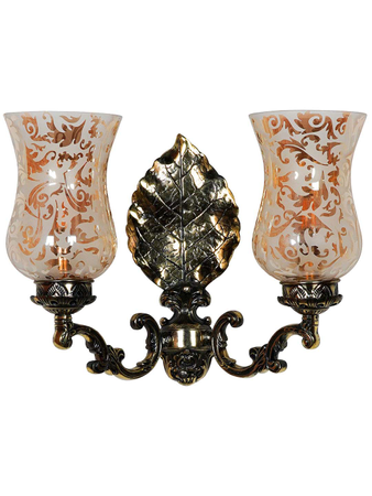 Online India Home Interior Luxury Decorative Fancy Light - Emerald Wall Light - Classic Betel Leaf Aluminium 2 Light Wall Sconce with Golden Etched Glass
