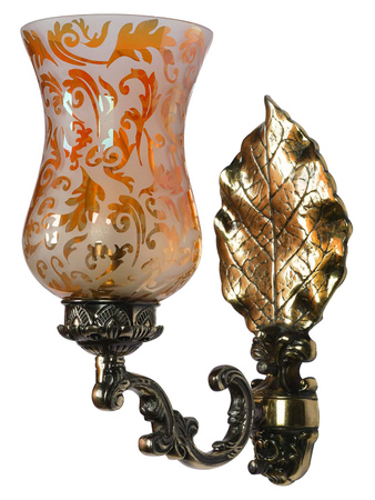 Online India Home Interior Luxury Decorative Fancy Light - Emerald Wall Light - Stunning Betel Leaf Aluminium Single Light Wall Sconce with Golden Etched Glass