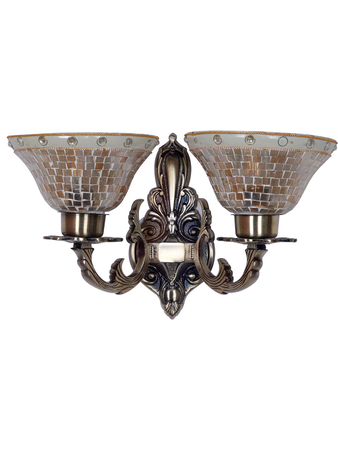 Online India Home Interior Luxury Decorative Fancy Light - Emerald Wall Light - Classic Meenakshi Aluminium Double Light Mosaic Glass Wall Sconce in Antique Brass Finish