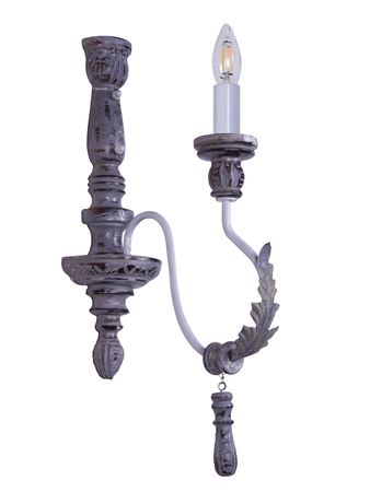 Online India Home Interior Luxury Decorative Fancy Light - Emerald Wall Light - Provincial Style Distressed Grey Wood & Wrought Iron Single Light Candelabra Wall Sconce