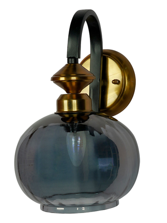 Online India Home Interior Luxury Decorative Fancy Light - Emerald Wall Light - Black Gold Steel 1-Light Wall Lamp with Smoke Grey Marble Glass Globe