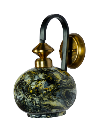 Online India Home Interior Luxury Decorative Fancy Light - Emerald Wall Light - Black Gold Steel Single Light Wall Lamp With Yellow Marble Glass Globe
