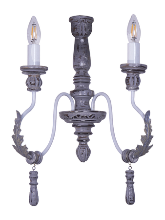 Online India Home Interior Luxury Decorative Fancy Light - Emerald Wall Light - Provincial Style Distressed Grey Wood & Wrought Iron 2 Light Candelabra Wall Sconce