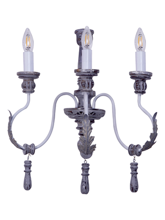 Online India Home Interior Luxury Decorative Fancy Light - Emerald Wall Light - Provincial Style Distressed Grey Wood and Wrought Iron 3 Light Candelabra Wall Sconce