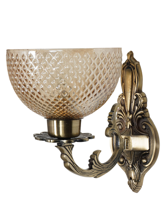 Online India Home Interior Luxury Decorative Fancy Light - Emerald Wall Light - Traditional Meena Aluminium 1 Lamp Wall Light in Antique Brass Finish and Golden Cut Glass Textured Glass Shade for Dining Room, Bedroom, Living Room