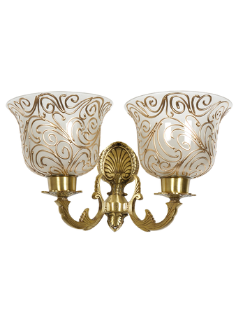 Online India Home Interior Luxury Decorative Fancy Light - Emerald Wall Light - Traditional Twin Arm Antique Brass Wall Light with Frosted Glass Shades with Jaipuri designing on glass