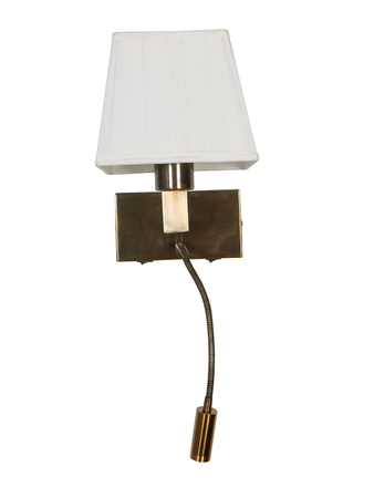 Online India Home Interior Luxury Decorative Fancy Light - Emerald Wall Light - Dual Bedside Antique Brass Wall Light and Flexible LED Reading Light with White Pleated Square Fabric Shade