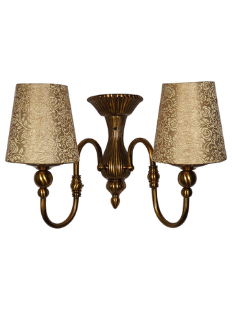 Online India Home Interior Luxury Decorative Fancy Light - Emerald Wall Light - Victoria Cast Brass Antique Bronze Double Wall Sconce with Golden Brocade Fabric Shades