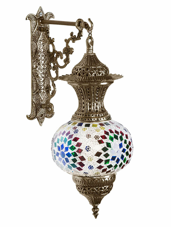 Online India Home Interior Luxury Decorative Fancy Light - Emerald Wall Light - Turkish Multicoloured Mosaic Glass and Brass Wall Lamp