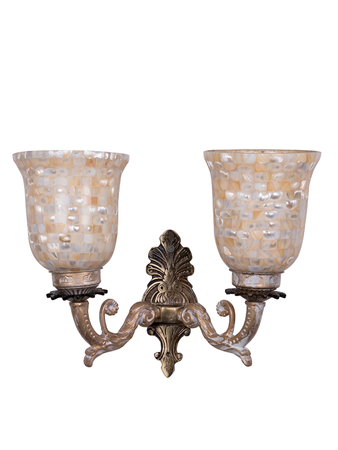 Online India Home Interior Luxury Decorative Fancy Light - Emerald Wall Light - Golden White Double Wall Sconce with Mother of Pearl Glass Shades